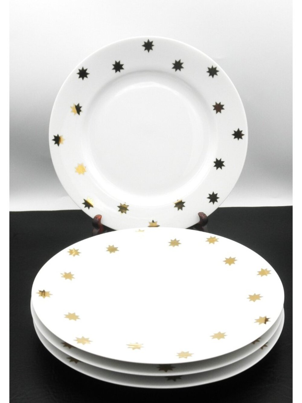 Crate & Barrel Gold star Dinner Plates 930455 Set of 4 Discontinued Bangladesh